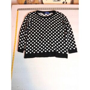 Diamond Pattern Knit Sweater Black White Crew Neck PulloverGL773 Small